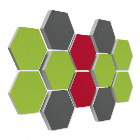 12 honeycomb absorbers made of Basotect ® G+ / Colore Multicolor 03 BigPack / 4 each 300 x 300 x 30/50/70mm