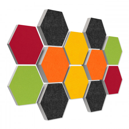 12 honeycomb absorbers made of Basotect ® G+ / Colore Multicolor 04 BigPack / 4 each 300 x 300 x 30/50/70mm