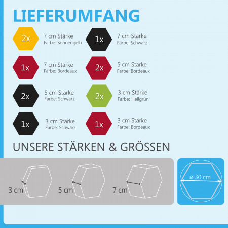 12 Absorber Wabenform aus Basotect ® G+ / Colore Multicolor 05 BigPack / je 4 Stück 30/50/70mm