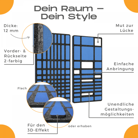 „MANHATTAN“ 6er-Set 3D-Akustik-Objekt für optimale Raumakustik / INNOVATIVES DESIGN / 200 x 150cm