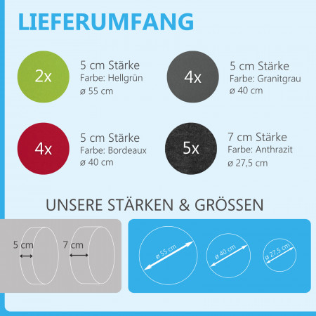 13 Akustik Schallabsorber aus Basotect ® G+ / Kreis Multicolore-Set 01