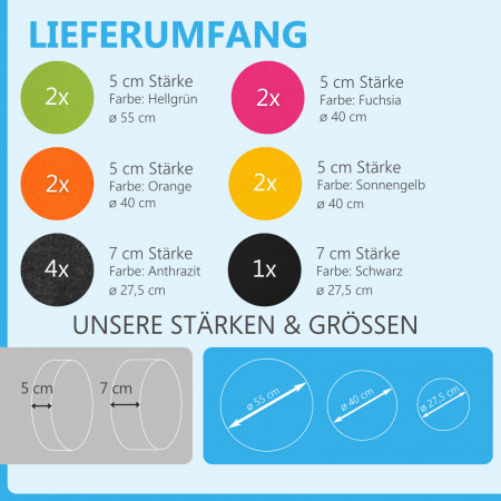 13 Akustik Schallabsorber aus Basotect ® G+ / Kreis Multicolore-Set 04