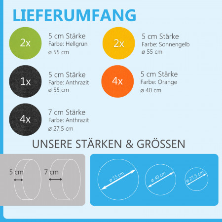 13 Akustik Schallabsorber aus Basotect ® G+ / Kreis Multicolore-Set 05