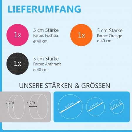 3 Akustik Schallabsorber aus Basotect ® G+ / Kreis Fuchsia + Orange + Anthrazit