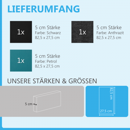 Schallabsorber-Set Colore aus Basotect G+ < 3 Elemente > Anthrazit + Petrol + Schwarz