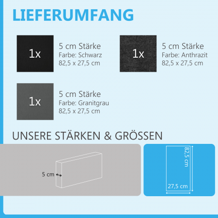 Schallabsorber-Set Colore aus Basotect G+ < 3 Elemente > Anthrazit + Schwarz + Weiß