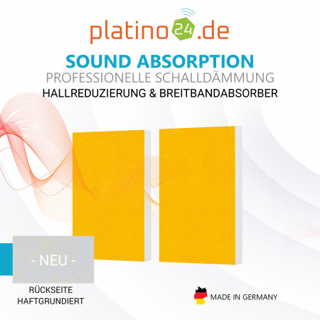 2 Schallabsorber aus Basotect ® G+ / Wandbild Akustik Schalldämmung je 82,5x55cm (Sonnengelb)