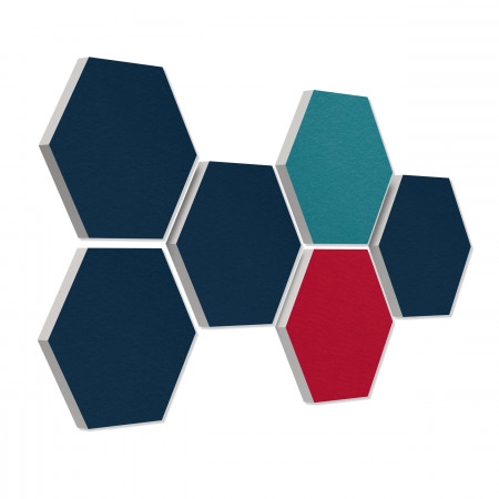 6 absorbers honeycomb form made of Basotect ® G+ each 300 x 300 x 30mm Colore NIGHT BLUE, PETROL and BORDEAUX