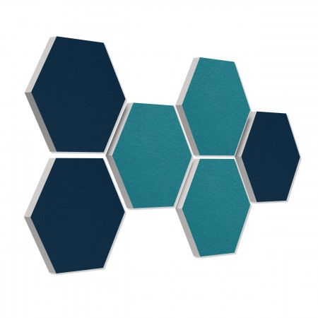 6 absorbers honeycomb form made of Basotect ® G+ each 300 x 300 x 30mm Colore PETROL and DARK BLUE