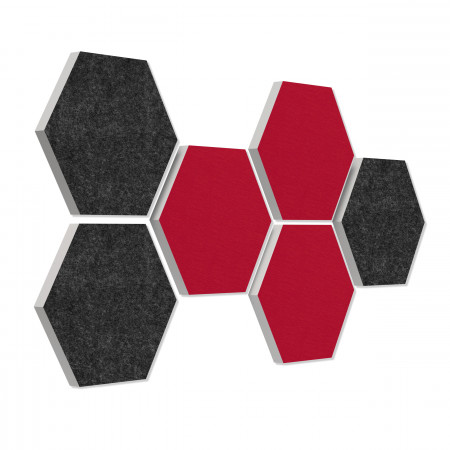 6 absorbers honeycomb form made of Basotect ® G+ each 300 x 300 x 30mm Colore ANTHRACITE and BORDEAUX