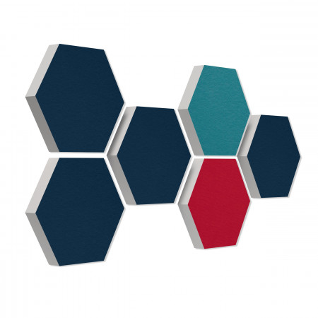 6 absorbers honeycomb form made of Basotect ® G+ each 300 x 300 x 30mm Colore DARK BLUE, PETROL and BORDEAUX