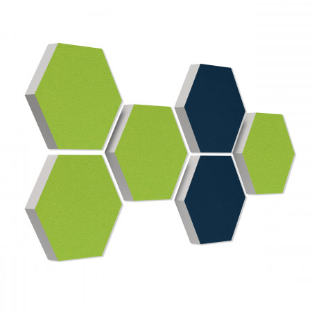 6 absorbers honeycomb form made of Basotect ® G+ each 300 x 300 x 30mm Colore LIGHT GREEN and DARK BLUE