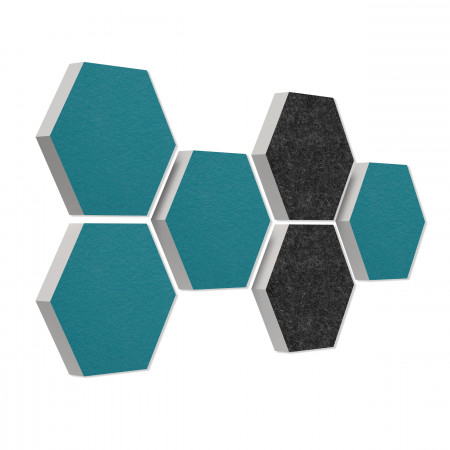 6 absorbers honeycomb form made of Basotect ® G+ each 300 x 300 x 30mm Colore PETROL and ANTHRACITE