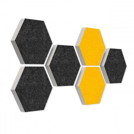 6 absorbers honeycomb form made of Basotect ® G+ each 300 x 300 x 30mm Colore ANTHRACITE and SUNNY YELLOW