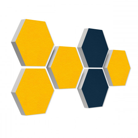 6 absorbers honeycomb form made of Basotect ® G+ each 300 x 300 x 30mm Colore SUNNY YELLOW and DARK BLUE