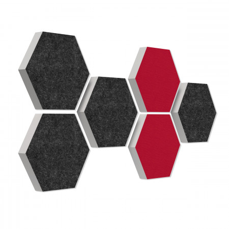 6 absorbers honeycomb form made of Basotect ® G+ each 300 x 300 x 30mm Colore ANTHRACITE and BORDEAUX