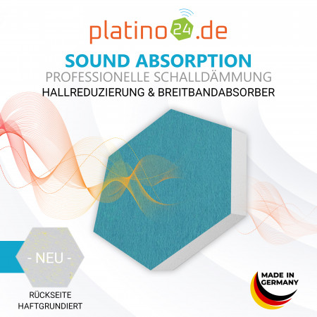 6 Absorber Wabenform aus Basotect ® G+ je 300 x 300 x 70mm &quote;Colore&quote; PETROL