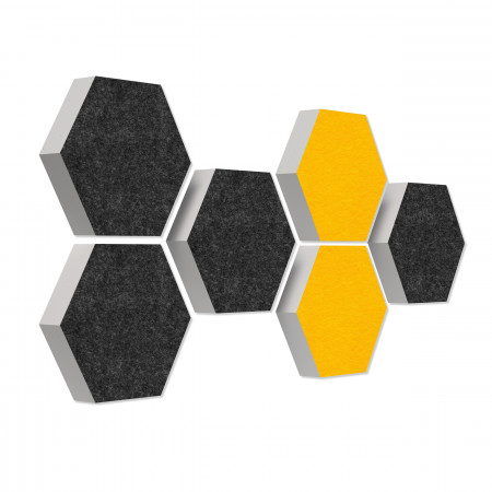 6 absorbers honeycomb form made of Basotect ® G+ each 300 x 300 x 70mm Colore ANTHRACITE and SUNNY YELLOW