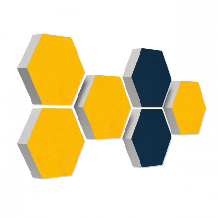 6 absorbers honeycomb form made of Basotect ® G+ each 300 x 300 x 70mm Colore SUNNY YELLOW and DARK BLUE