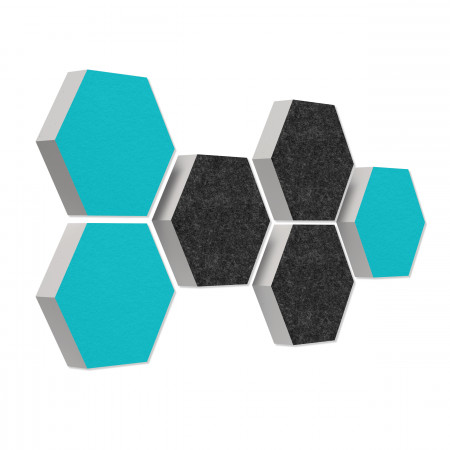 6 absorbers honeycomb form made of Basotect ® G+ each 300 x 300 x 70mm Colore ANTHACITE and TURQUOISE