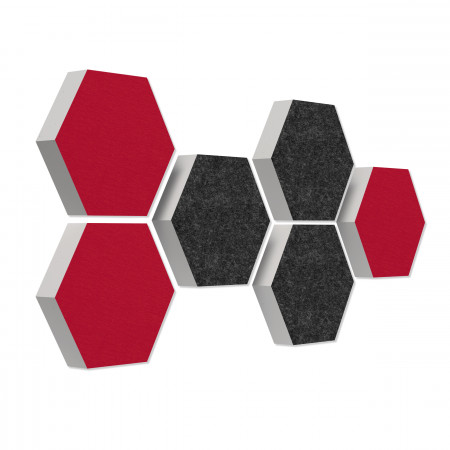 6 absorbers honeycomb form made of Basotect ® G+ each 300 x 300 x 70mm Colore ANTHRACITE and BORDEAUX