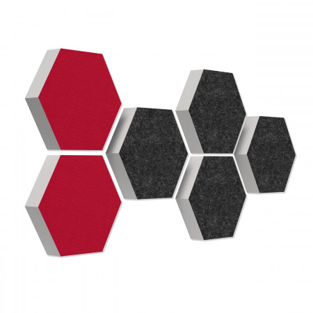 6 absorbers honeycomb form made of Basotect ® G+ each 300 x 300 x 70mm Colore ANTHRACITE and BORDEAUX