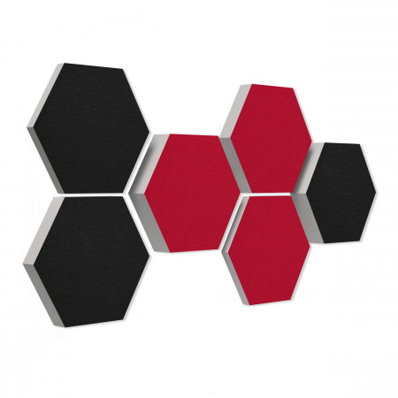 6 honeycomb absorbers made of Basotect ® G+ / Colore BORDEAUX + BLACK/ 2 each 300 x 300 x 30/50/70mm