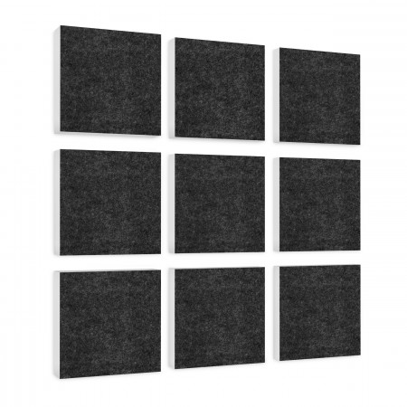 Wall object squares 9 pieces sound insulation, ANTHRACITE - sound absorber - elements made of Basotect ® G+