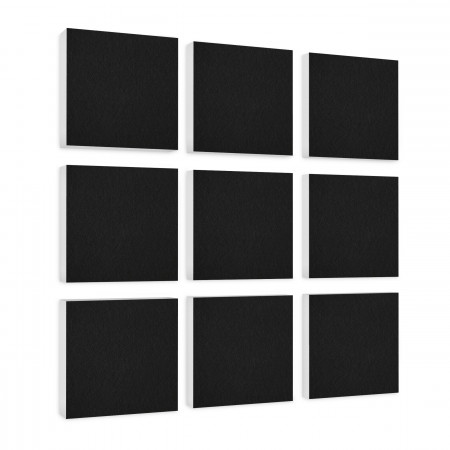 Wall object squares 9 pieces sound insulation, BLACK - sound absorber - elements made of Basotect ® G+