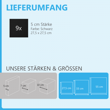 Wandbild Quadrate 9-tlg. Schalldämmung, SCHWARZ - Schallabsorber - Elemente aus Basotect ® G+