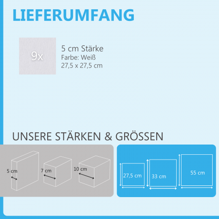 Wandbild Quadrate 9-tlg. Schalldämmung, WEISS - Schallabsorber - Elemente aus Basotect ® G+