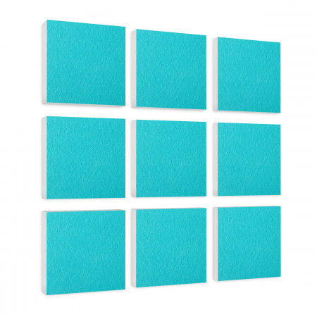 Wall object squares 9 pieces sound insulation, TURQUOISE - sound absorber - elements made of Basotect ® G+