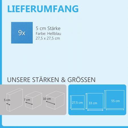 Wandbild Quadrate 9-tlg. Schalldämmung, HELLBLAU- Schallabsorber - Elemente aus Basotect ® G+