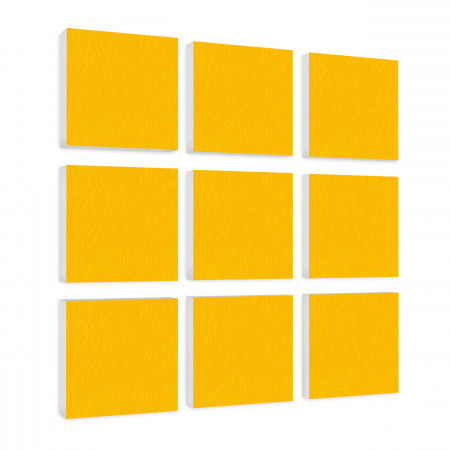 Wall object squares 9 pieces sound insulation, SUNNY YELLOW - sound absorber - elements made of Basotect ® G+