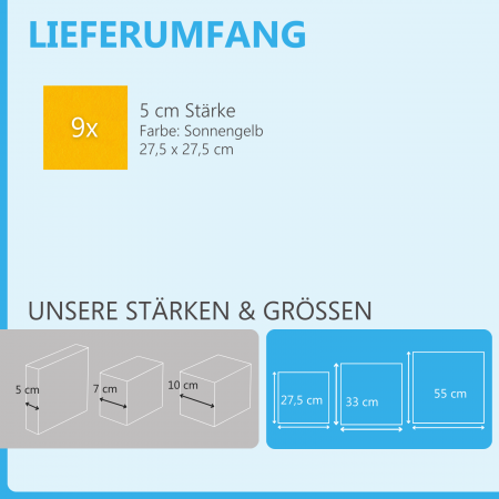 Wandbild Quadrate 9-tlg. Schalldämmung, SONNENGELB- Schallabsorber - Elemente aus Basotect ® G+