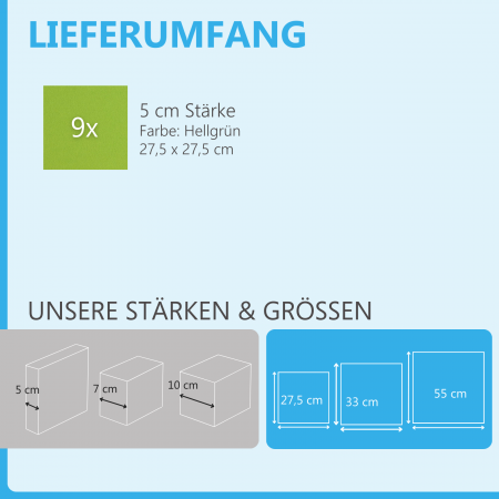 Wandbild Quadrate 9-tlg. Schalldämmung, HELLGRÜN- Schallabsorber - Elemente aus Basotect ® G+