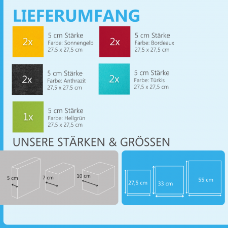 Wandbild Quadrate 9-tlg. Schalldämmung aus Basotect ® G+ / Schallabsorber - Elemente - Set 01