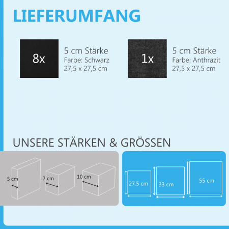 Wandbild Quadrate 9-tlg. Schalldämmung aus Basotect ® G+ / Schallabsorber - Elemente - Set 02