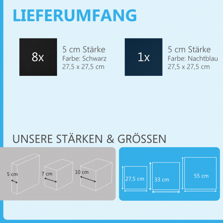 Wandbild Quadrate 9-tlg. Schalldämmung aus Basotect ® G+ / Schallabsorber - Elemente - Set 03