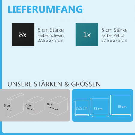 Wandbild Quadrate 9-tlg. Schalldämmung aus Basotect ® G+ / Schallabsorber - Elemente - Set 07