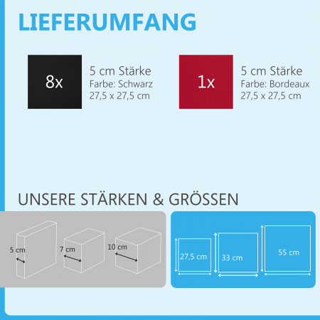 Wandbild Quadrate 9-tlg. Schalldämmung aus Basotect ® G+ / Schallabsorber - Elemente - Set 08