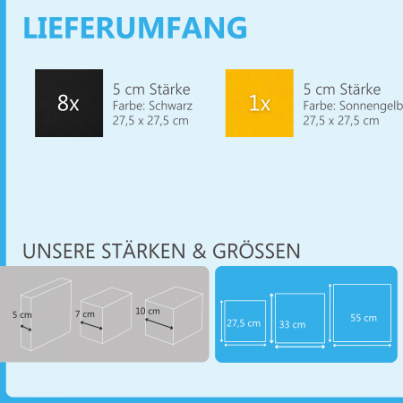 Wandbild Quadrate 9-tlg. Schalldämmung aus Basotect ® G+ / Schallabsorber - Elemente - Set 09