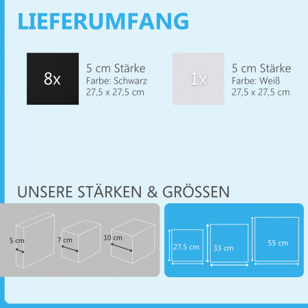 Wandbild Quadrate 9-tlg. Schalldämmung aus Basotect ® G+ / Schallabsorber - Elemente - Set 10