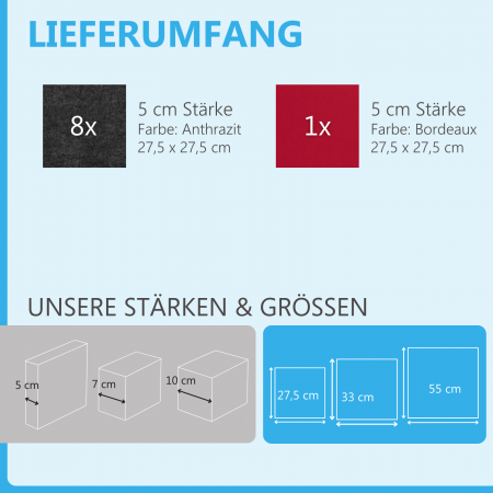 Wandbild Quadrate 9-tlg. Schalldämmung aus Basotect ® G+ / Schallabsorber - Elemente - Set 12