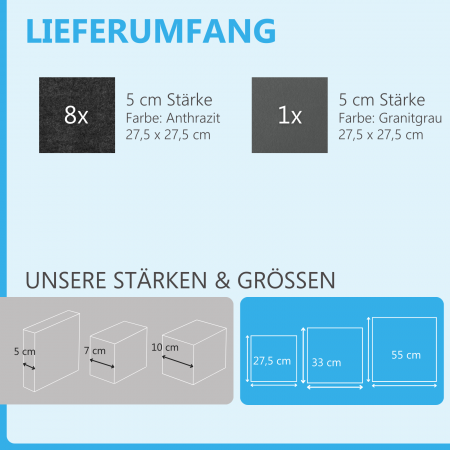 Wandbild Quadrate 9-tlg. Schalldämmung aus Basotect ® G+ / Schallabsorber - Elemente - Set 13