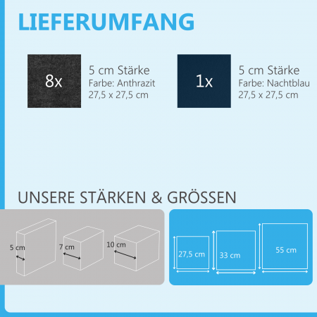 Wandbild Quadrate 9-tlg. Schalldämmung aus Basotect ® G+ / Schallabsorber - Elemente - Set 14