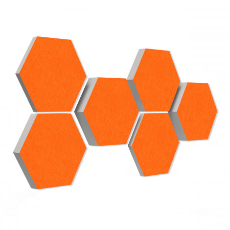 6 Absorber Wabenform aus Basotect ® G+ / Colore Orange / je 2 Stück 300 x 300 x 30/50/70mm