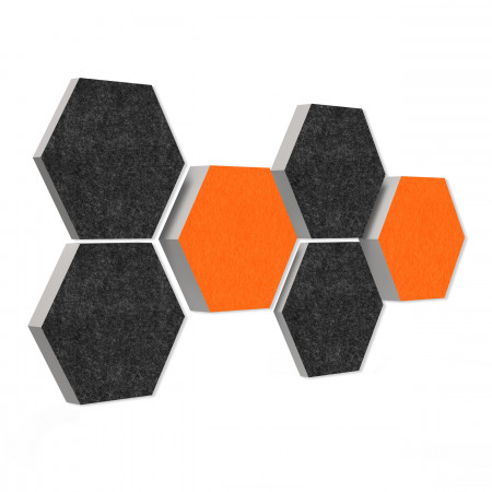 6 Absorber Wabenform aus Basotect ® G+ / Colore Orange + Anthrazit / je 2 Stück 300 x 300 x 30/50/70mm