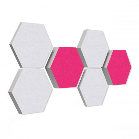 6 honeycomb absorbers made of Basotect ® G+ / Colore FUCHSIA + WHITE / 2 each 300 x 300 x 30/50/70mm