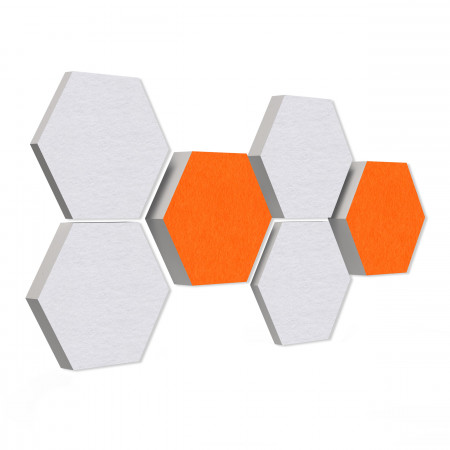 6 Absorber Wabenform aus Basotect ® G+ / Colore Orange + Weiß / je 2 Stück 300 x 300 x 30/50/70mm